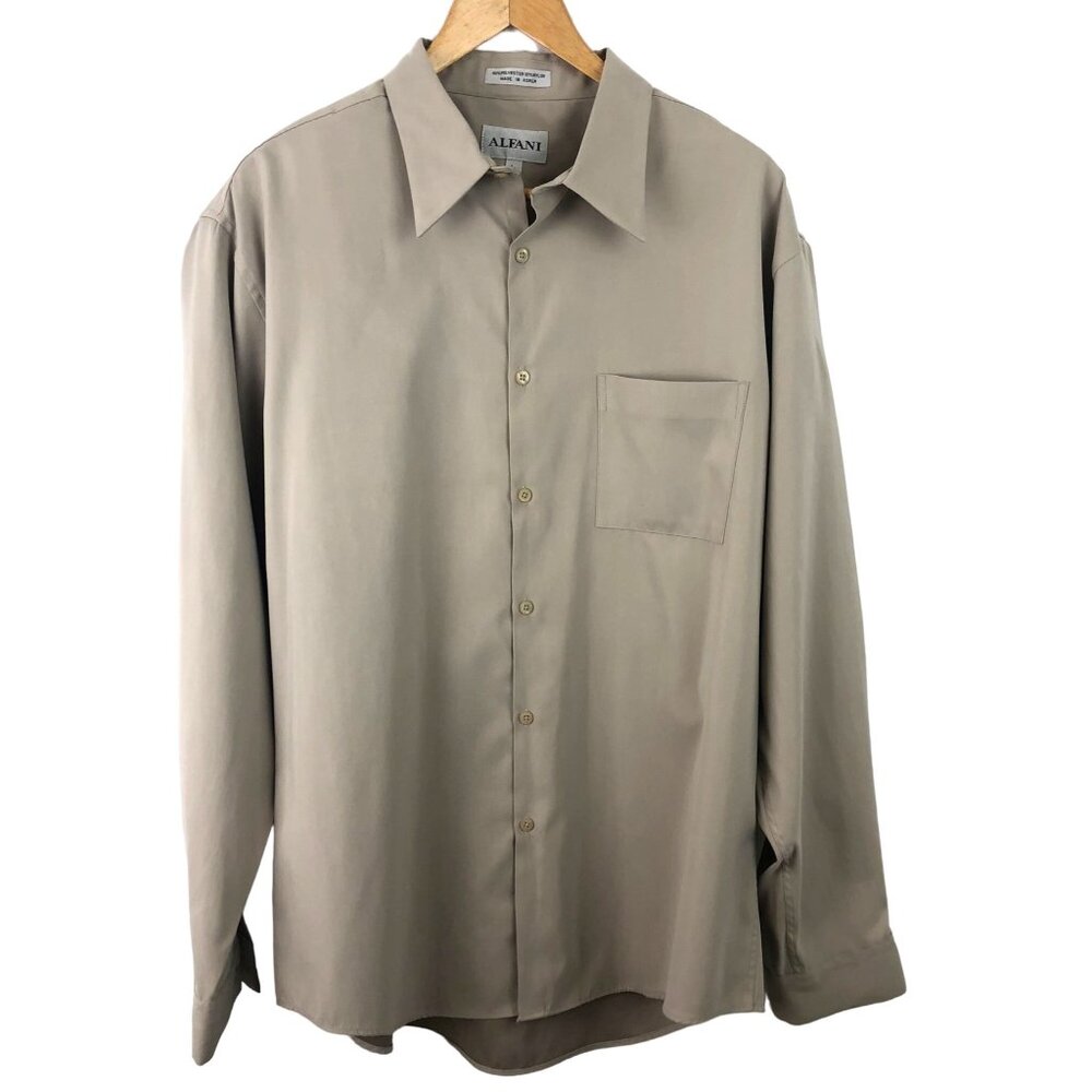 Alfani Mens Size Large Light Brown Long Sleeve Button Up Collared Shirt